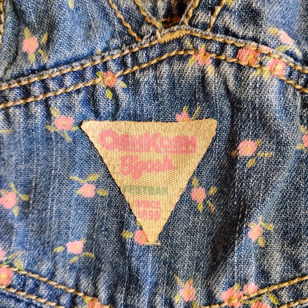 Vintage OshKosh Bgosh Baby Girls Floral‎ Denim Overalls Blue Pink 18 Months